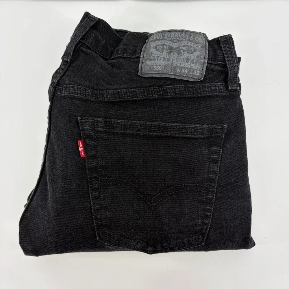 Levis 559 Relaxed Straight Jeans Mens 34x32 Black Denim Pants (Fits 34x30